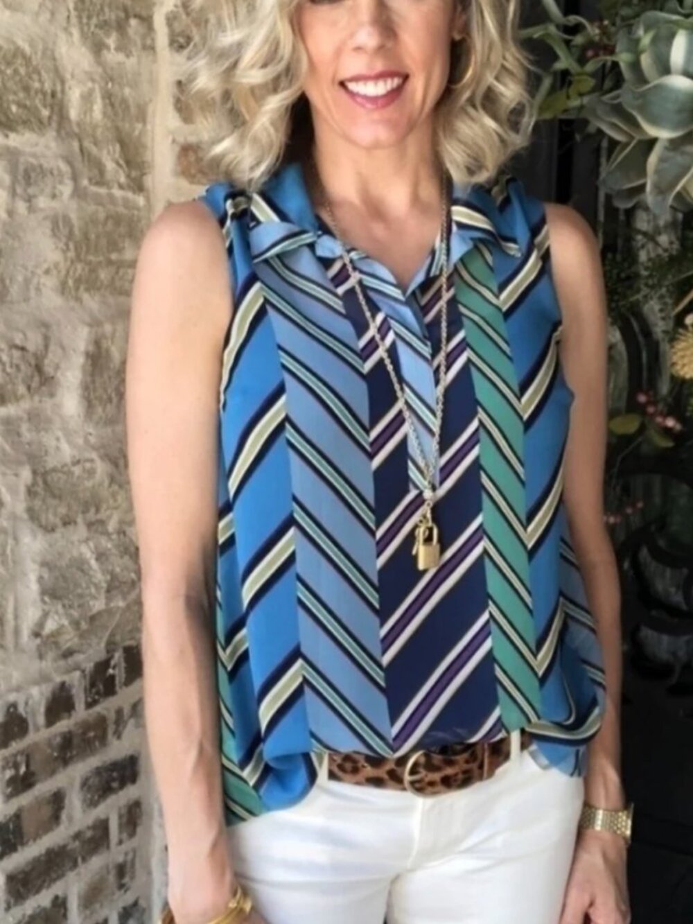 CAbi Ascot #3780 Sheer Top Blouse Blue Green Purple -Size Small, Sleeveless,
